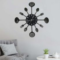  Wandklok lepel-en-vork 40 cm aluminium zwart