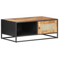  Salontafel 90x50x35 cm ruw mangohout en natuurlijk riet