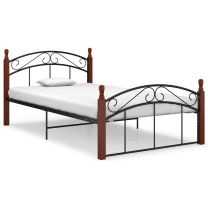  Bedframe metaal en massief eikenhout zwart 120x200 cm
