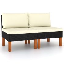  Middenbanken 2 st poly rattan en massief eucalyptushout