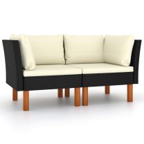  Hoekbanken 2 st poly rattan en massief eucalyptushout