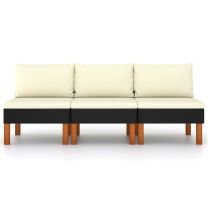  Middenbanken 3 st poly rattan en massief eucalyptushout