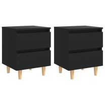  Nachtkastjes 2 st met grenenhouten poten 40x35x50 cm zwart
