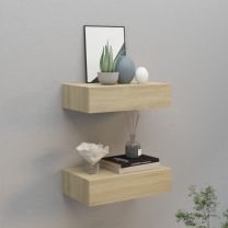  Wandschappen 2 st met lade 40x23,5x10 cm MDF eikenkleurig