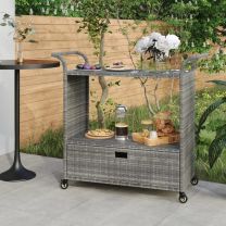  Serveerwagen met lade 100x45x97 cm poly rattan grijs
