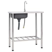  Campinggootsteen enkele bak met kraan roestvrij staal 75 x 40 x 15 cm