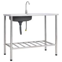  Campinggootsteen enkele bak met kraan roestvrij staal 100 x 50 x 15 cm