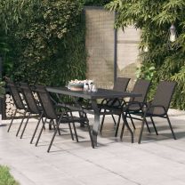  Tuintafel 180x80x70 cm staal en glas grijs en zwart