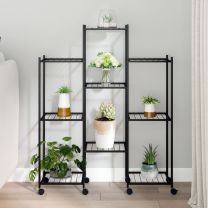  Bloemenstandaard met wielen 83x25x103,5 cm ijzer zwart