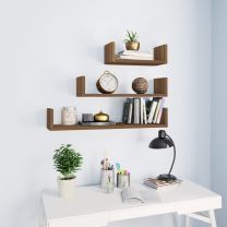 Wandschappen 3 st bewerkt hout bruineikenkleurig