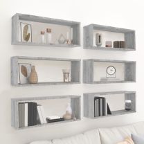  Wandschappen kubus 6 st 60x15x23 cm bewerkt hout grijs sonoma
