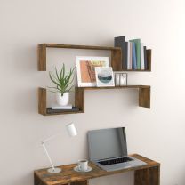  Wandschappen 2 st 100x15x20 cm bewerkt hout gerookt eikenkleur