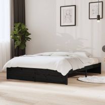  Bedframe massief hout zwart 140x190 cm