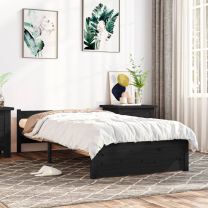  Bedframe massief hout zwart 90x200 cm