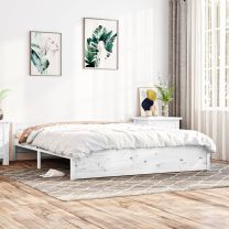  Bedframe massief hout wit 200x200 cm