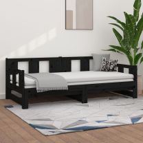  Slaapbank uitschuifbaar massief grenenhout zwart 2x(90x190) cm