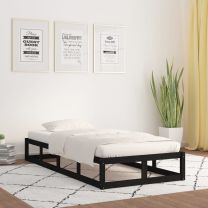  Bedframe massief hout zwart 90x200 cm
