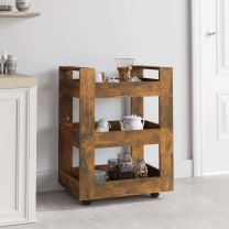  Keukentrolley 60x45x80 cm bewerkt hout gerookt eikenkleurig
