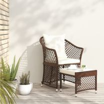  2-delige Loungeset met kussens poly rattan bruin