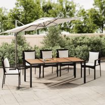  Tuintafel met houten blad poly ratten en acaciahout zwart