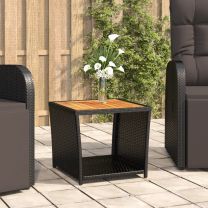  Salontafel met houten blad poly ratten en acaciahout zwart