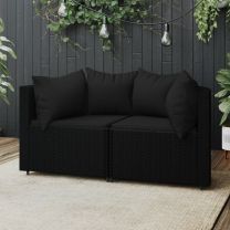  Tuinhoekbanken met kussens 2 st poly rattan zwart