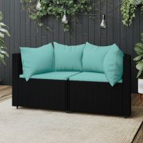  Tuinhoekbanken met kussens 2 st poly rattan zwart