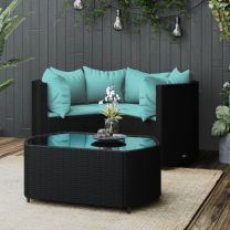  4-delige Loungeset met kussens poly rattan zwart