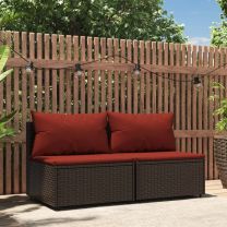  Tuinmiddenbanken met kussens 2 st poly rattan bruin