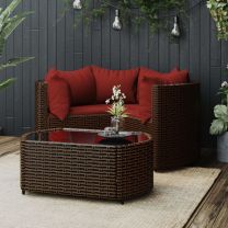  4-delige Loungeset met kussens poly rattan bruin