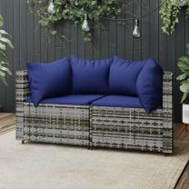  Tuinhoekbanken met kussens 2 st poly rattan grijs
