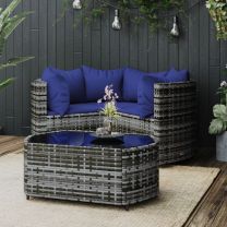  4-delige Loungeset met kussens poly rattan grijs