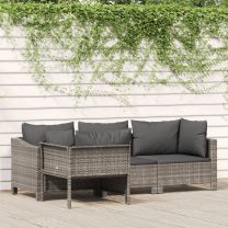  4-delige Loungeset met kussens poly rattan grijs