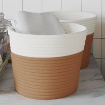  Opbergmanden 2 st  24x18 cm katoen bruin en wit