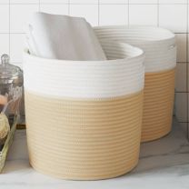  Opbergmanden 2 st  28x28 cm katoen beige en wit