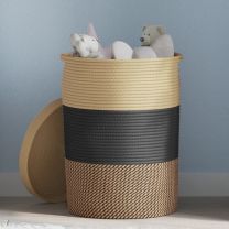 Opbergmand met deksel  37x50 cm katoen zwart en beige