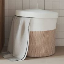 Opbergmand met deksel  40x35 cm katoen bruin en wit