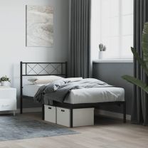 Bedframe met hoofdbord metaal zwart 75x190 cm