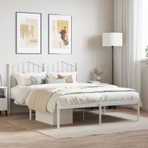  Bedframe met hoofdbord metaal wit 135x190 cm