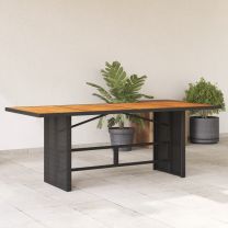  Tuintafel met acaciahouten blad 190x80x74 cm poly rattan zwart
