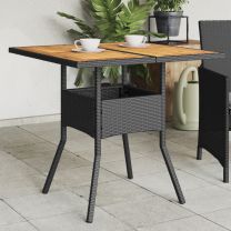  Tuintafel met acaciahouten blad 80x80x75 cm poly rattan zwart