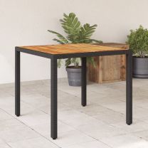  Tuintafel met acaciahouten blad 90x90x75 cm poly rattan zwart