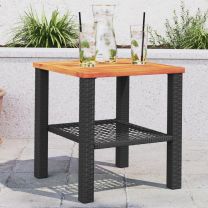  Tuintafel 40x40x42 cm poly rattan en acaciahout zwart