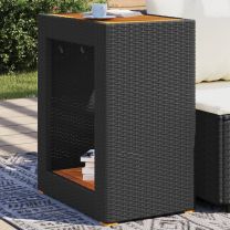  Tuinbijzettafel met houten blad 60x40x75 cm poly rattan zwart