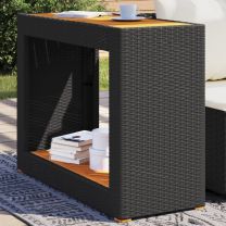 Tuinbijzettafel met houten blad 100x40x75 cm poly rattan zwart