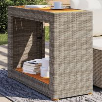  Tuinbijzettafel met houten blad 100x40x75 cm poly rattan grijs