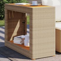  Tuinbijzettafel met houten blad 100x40x75 cm poly rattan beige