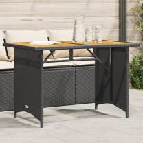  Tuintafel met houten blad 110x68x70 cm poly rattan zwart