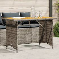  Tuintafel met houten blad 110x68x70 cm poly rattan grijs