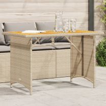  Tuintafel met houten blad 110x68x70 cm poly rattan beige